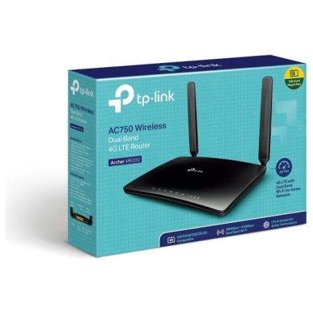 Tp-Link | 4G LTE Router | Archer MR200 | 802.11ac | 300+433 Mbit/s | 10/100 Mbit/s | Ethernet LAN (RJ-45) ports 3 | Mesh Support