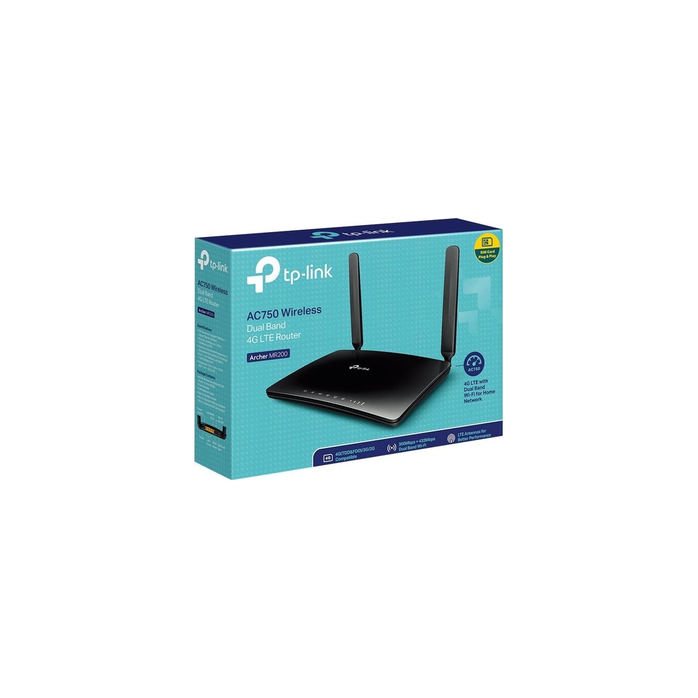 Tp-Link | 4G LTE Router | Archer MR200 | 802.11ac | 300+433 Mbit/s | 10/100 Mbit/s | Ethernet LAN (RJ-45) ports 3 | Mesh Support