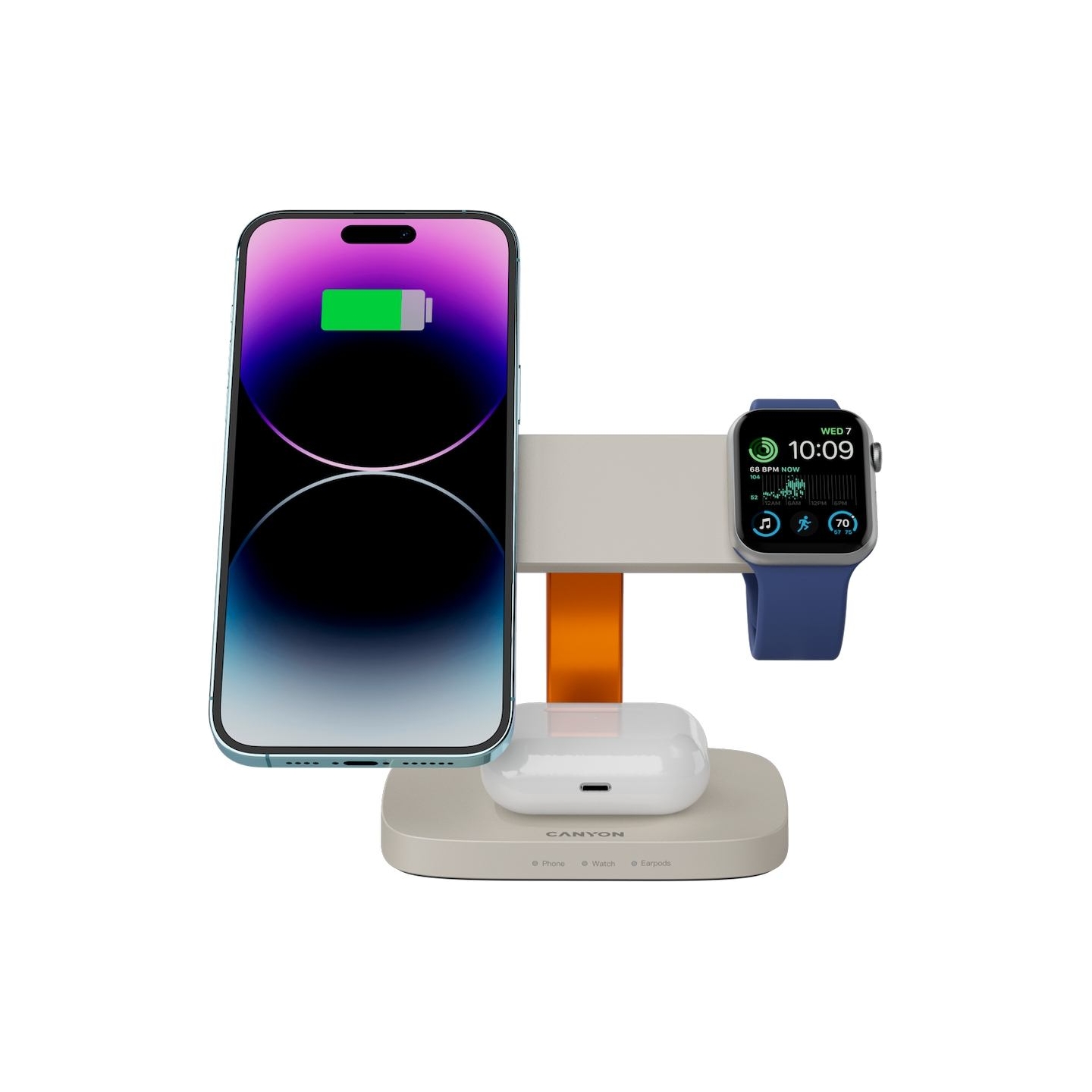 Canyon Wireless Charging Station Hexagon 310 3in1 LightGrey/Orange