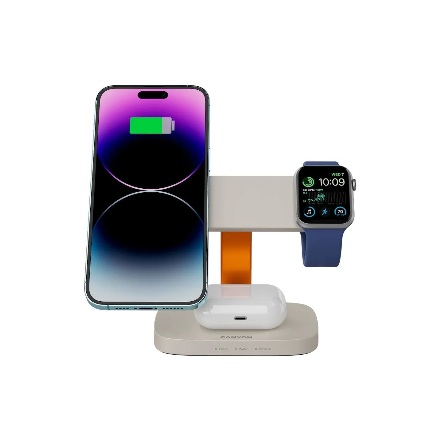 Canyon Wireless Charging Station Hexagon 310 3in1 LightGrey/Orange