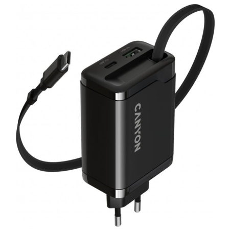 Canyon charger OnCharge 65RC Build-In Cable USB-C 65W 1xPD 1xQC EU Black