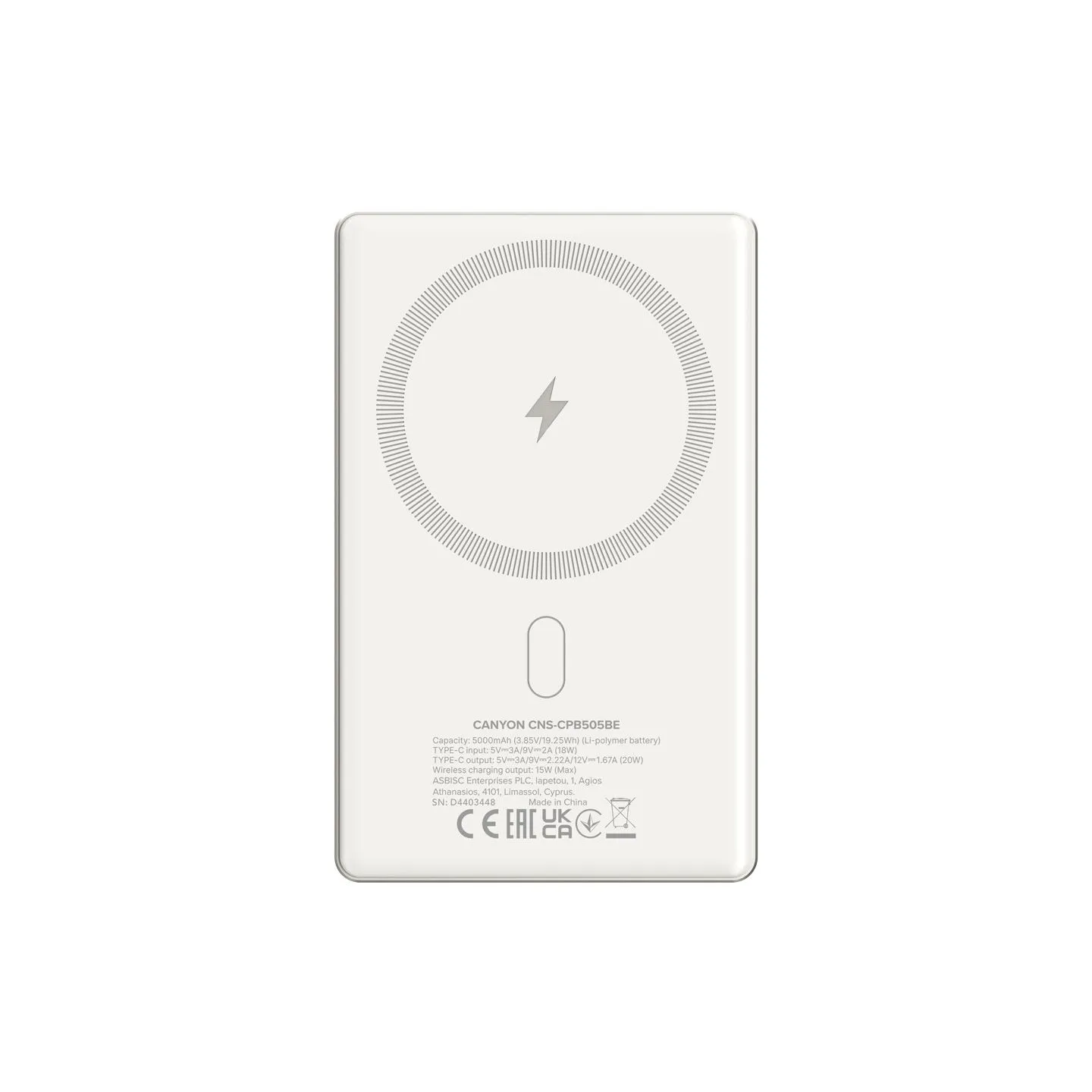 Canyon power bank OnPower 505 slim Magnetic 5000 mAh PD20W Beige