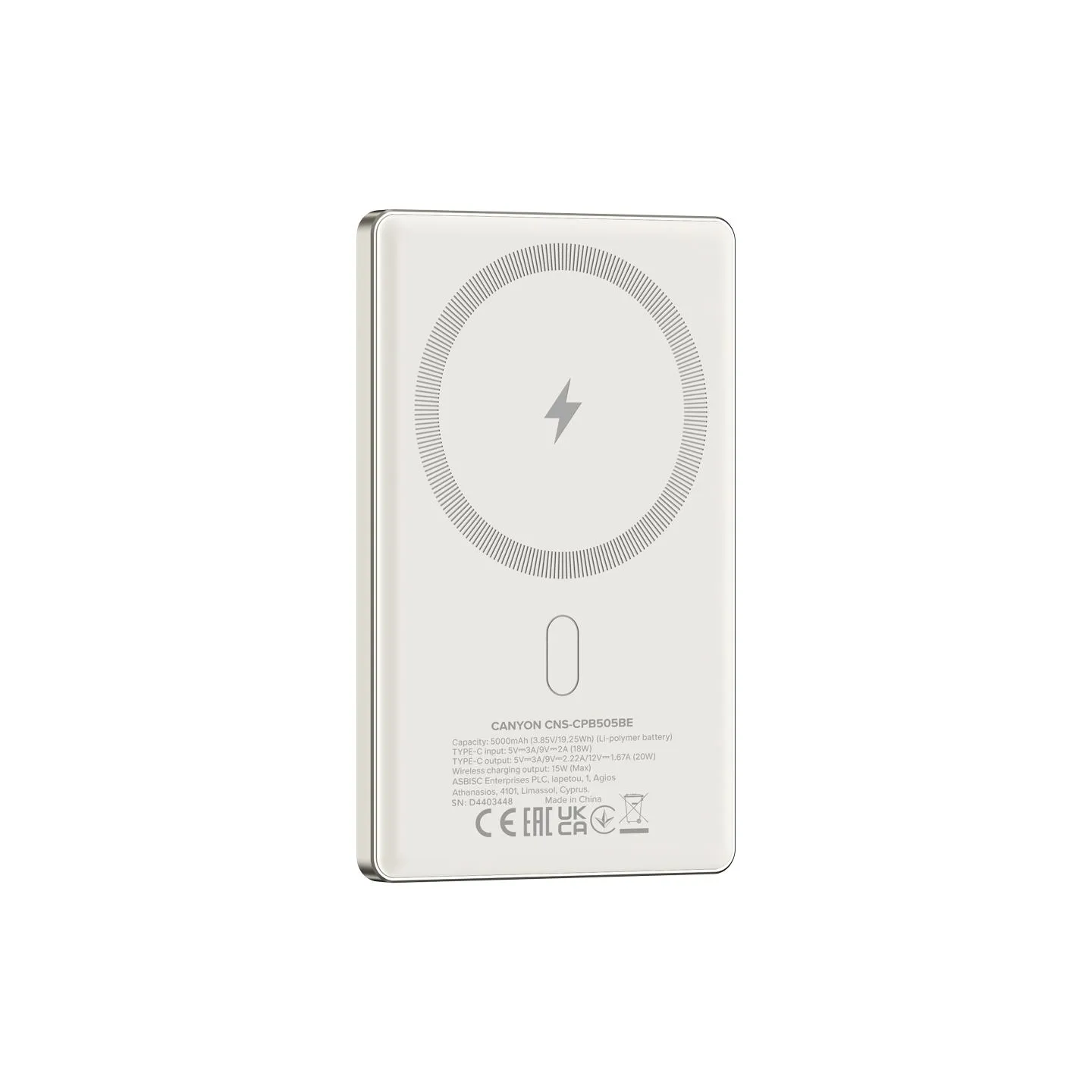 Canyon power bank OnPower 505 slim Magnetic 5000 mAh PD20W Beige