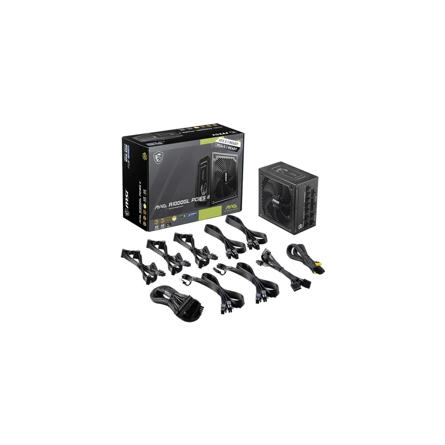 MSI Power Supply|MSI|MAG A1000GL PCIE5 II|ATX 3.1|1000 Watts|Efficiency 80 PLUS GOLD|PFC Active|MAGA1000GLPCIE5II