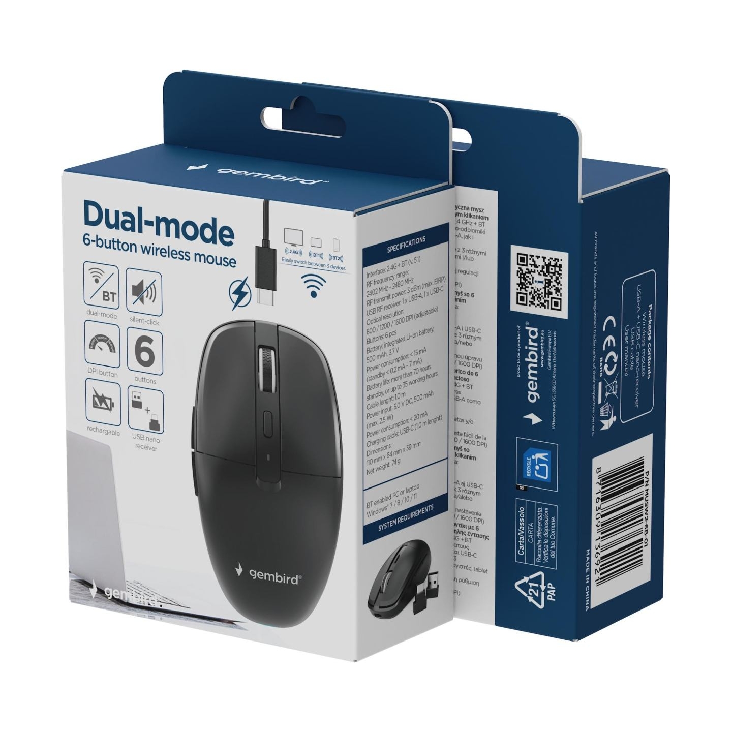 Gembird MOUSE USB OPTICAL WRL/MUSW2-6B-01 GEMBIRD