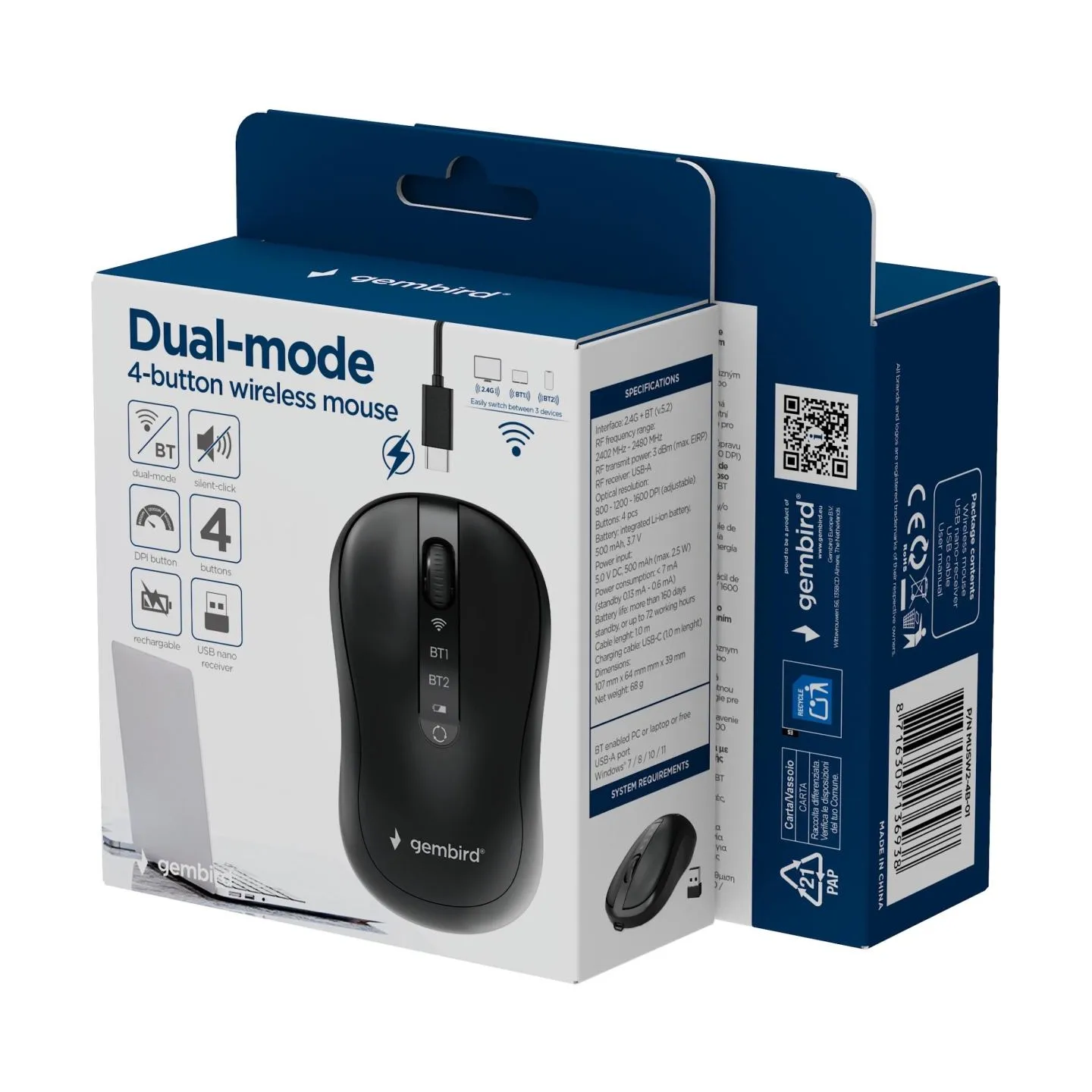 Gembird MOUSE USB OPTICAL WRL/MUSW2-4B-01 GEMBIRD