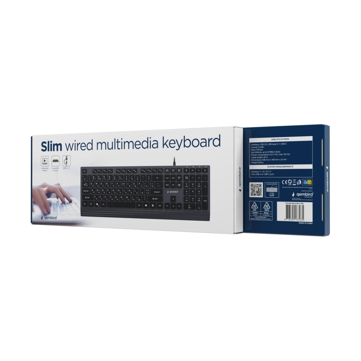 Gembird KEYBOARD MULTIMEDIA USB CYRILL/BLACK KB-MCH-06-CYRL GEMBIRD