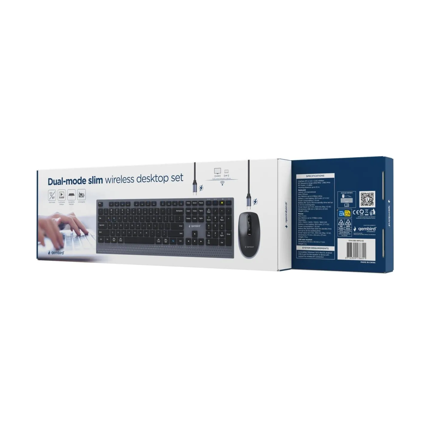 Gembird KEYBOARD +MOUSE WRL ENG/BK KBS-WPS-02 GEMBIRD