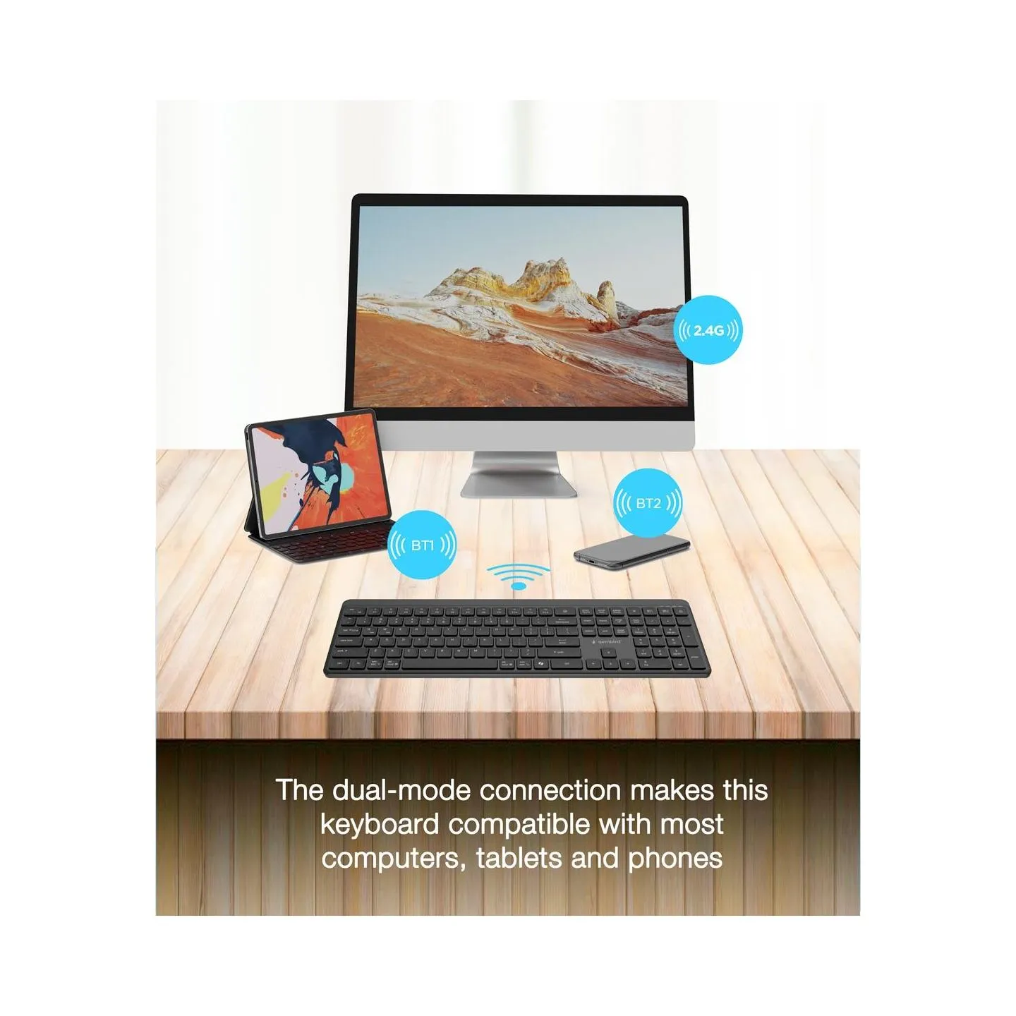 Gembird KB-WPS-03 Dual-mode pro-business slim wireless keyboard, 2.4G+BT, US layout | Gembird