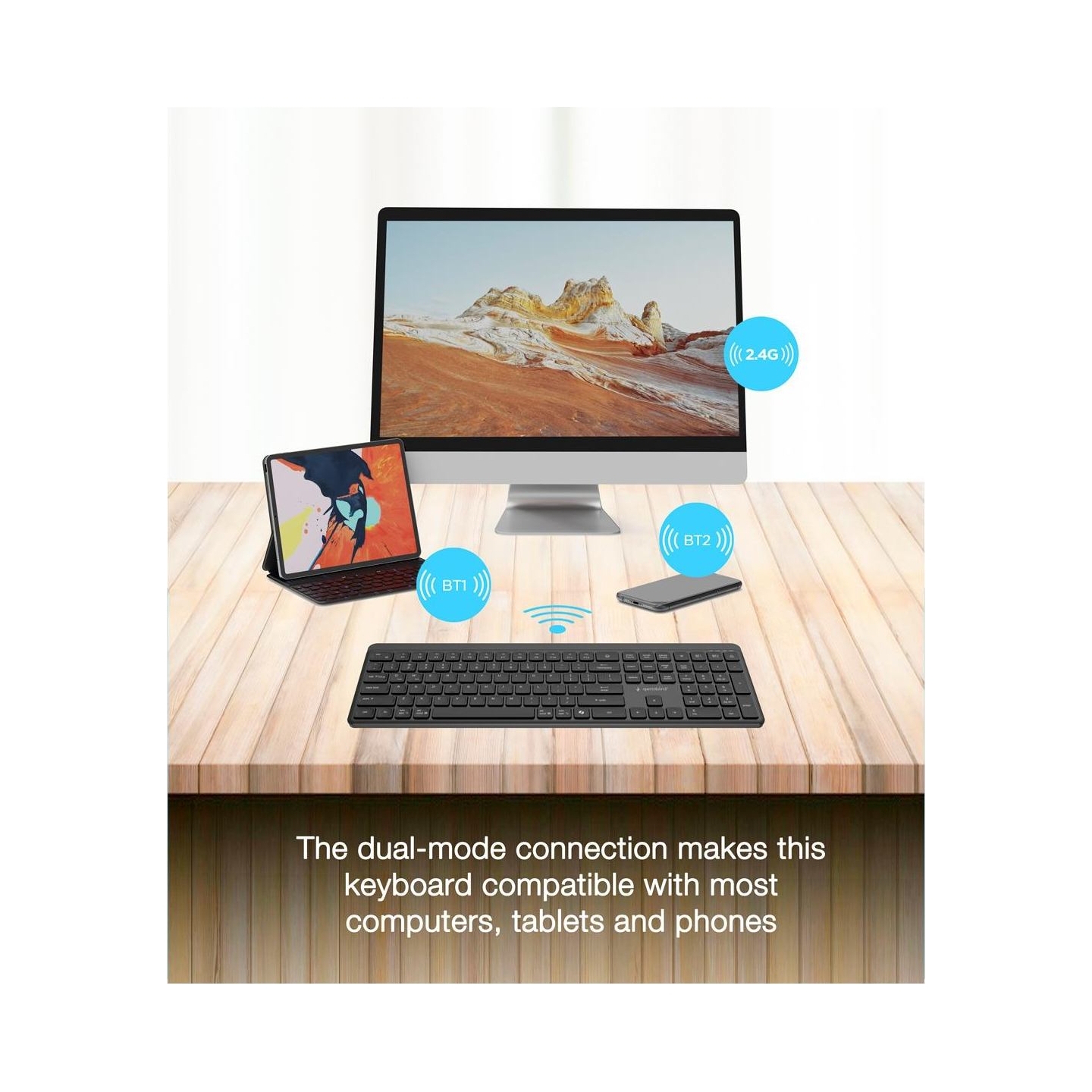 Gembird KB-WPS-03-CYRL Dual-mode pro-business slim wireless keyboard, 2.4G+BT, Cyrillic layout | Gembird