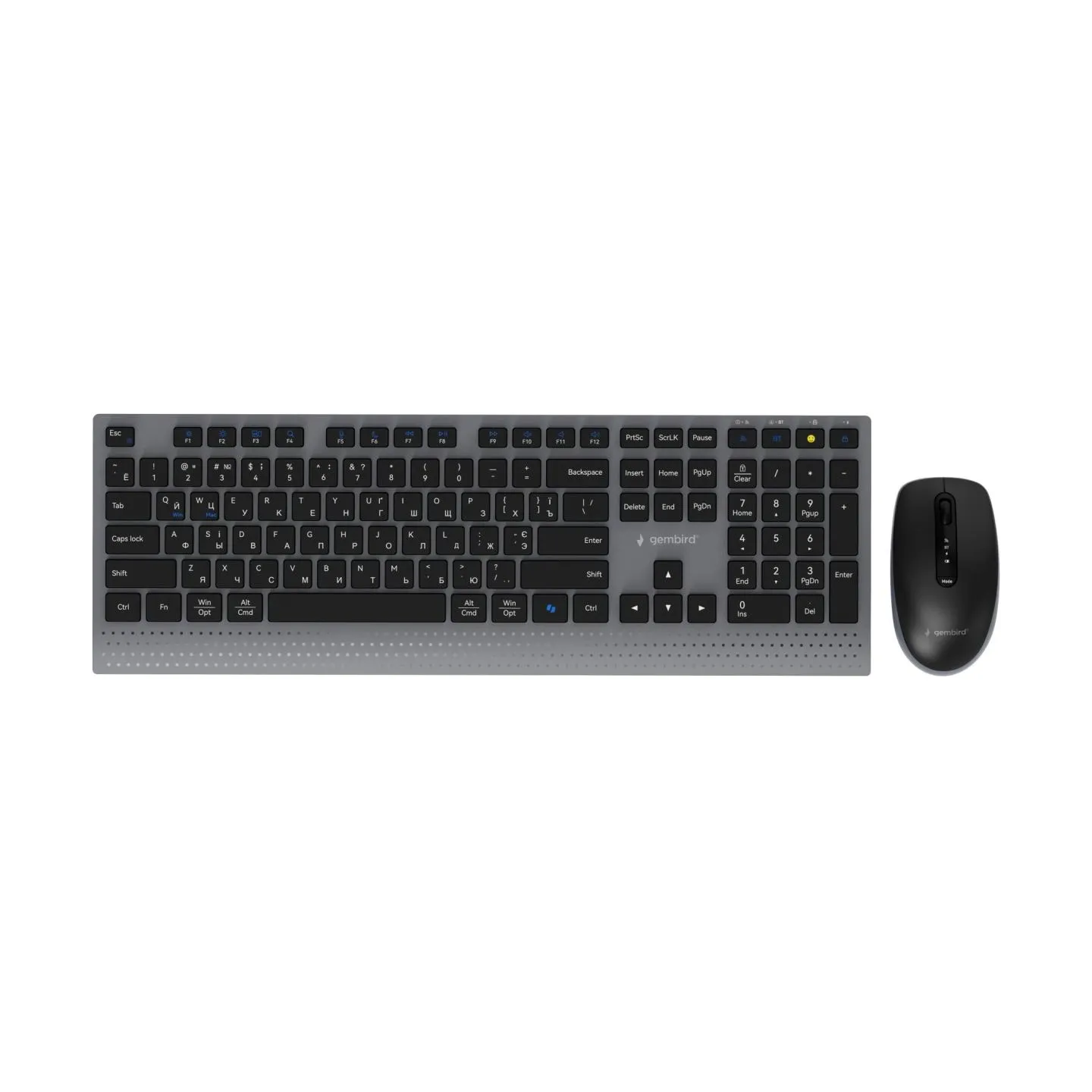 Gembird KBS-WPS-02-CYRL Dual-mode slim wireless desktop set, 2.4G+BT, Cyrillic layout | Gembird
