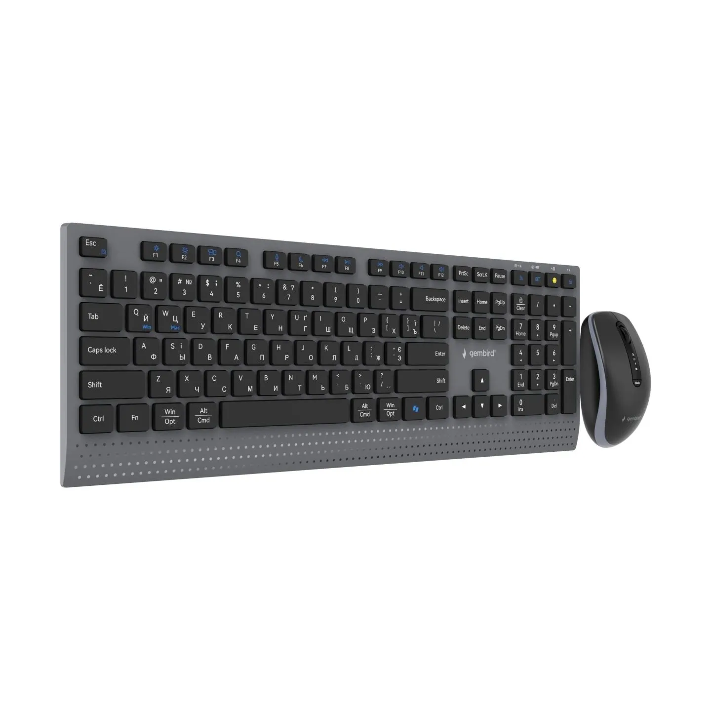 Gembird KBS-WPS-02-CYRL Dual-mode slim wireless desktop set, 2.4G+BT, Cyrillic layout | Gembird