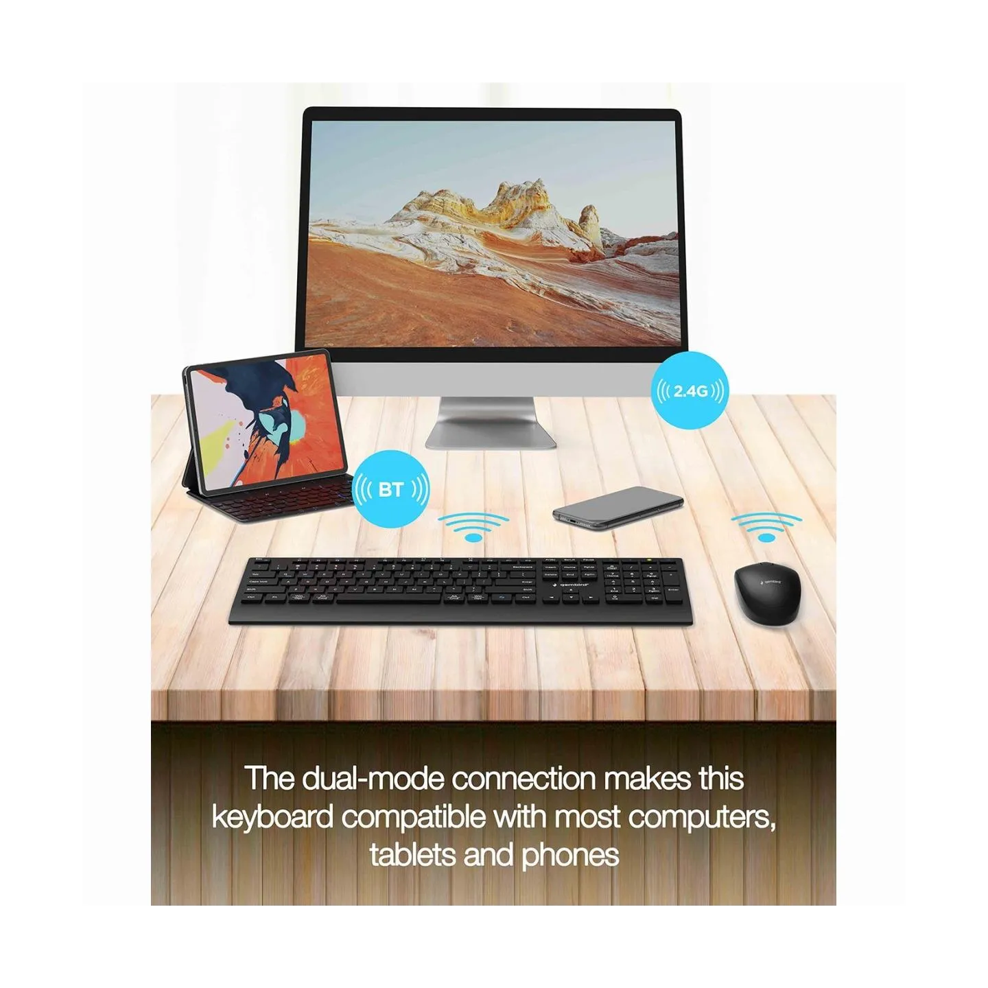Gembird KBS-WPS-02-CYRL Dual-mode slim wireless desktop set, 2.4G+BT, Cyrillic layout | Gembird