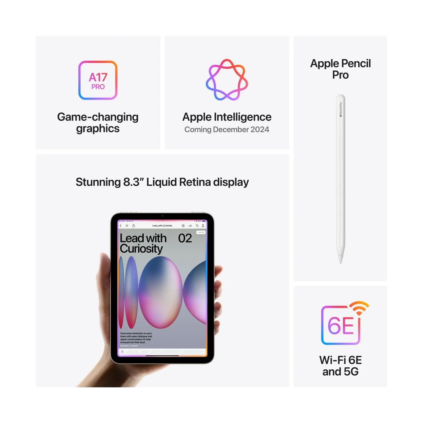 Apple | iPad mini Wi-Fi + Cellular | 8.3 " | Purple | IPS | 2266 x 1488 pixels | Apple A17 Pro | 128 GB | 3G | 4G | 5G | Wi-Fi |
