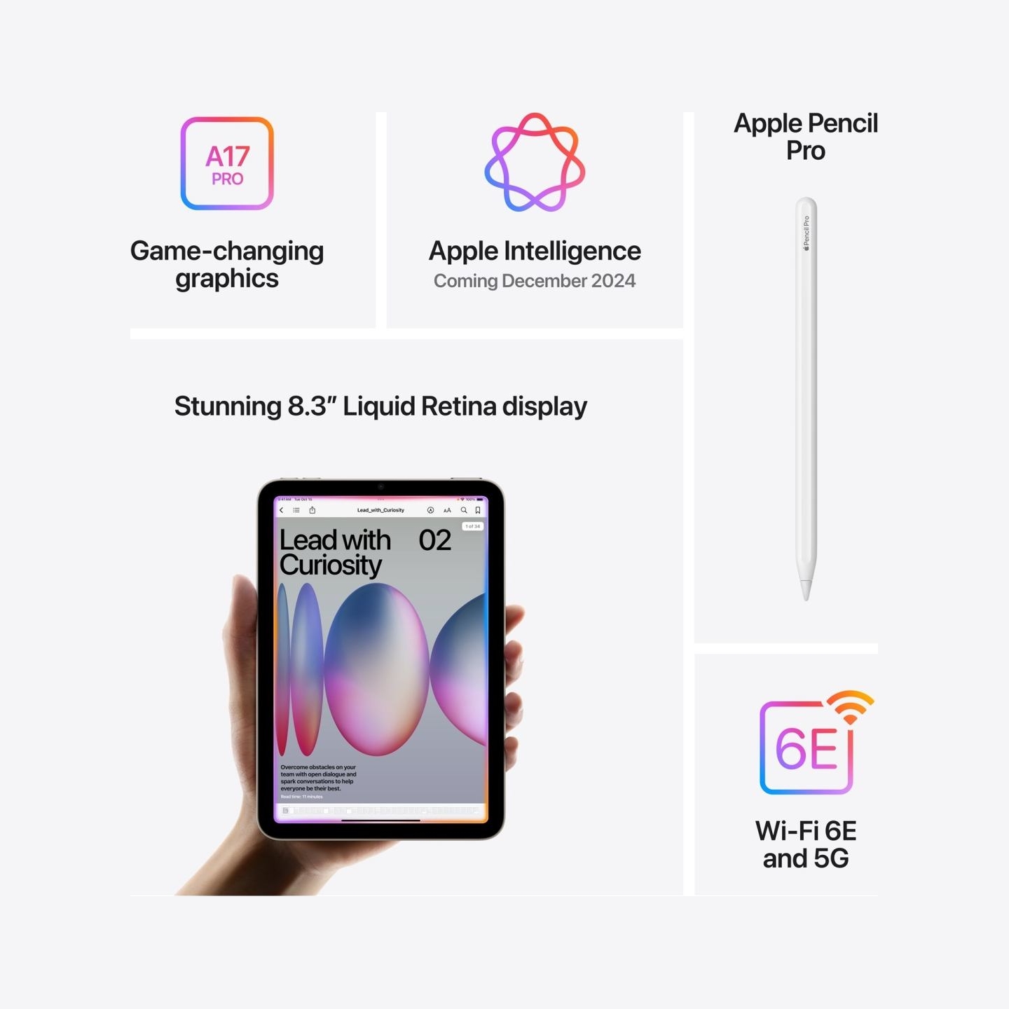 Apple | iPad mini Wi-Fi + Cellular | 8.3 " | Purple | IPS | 2266 x 1488 pixels | Apple A17 Pro | 256 GB | 3G | 4G | 5G | Wi-Fi |