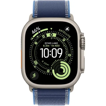 Apple | 49mm Blue/Bright Blue Trail Loop - S/M - Natural Titanium Finish