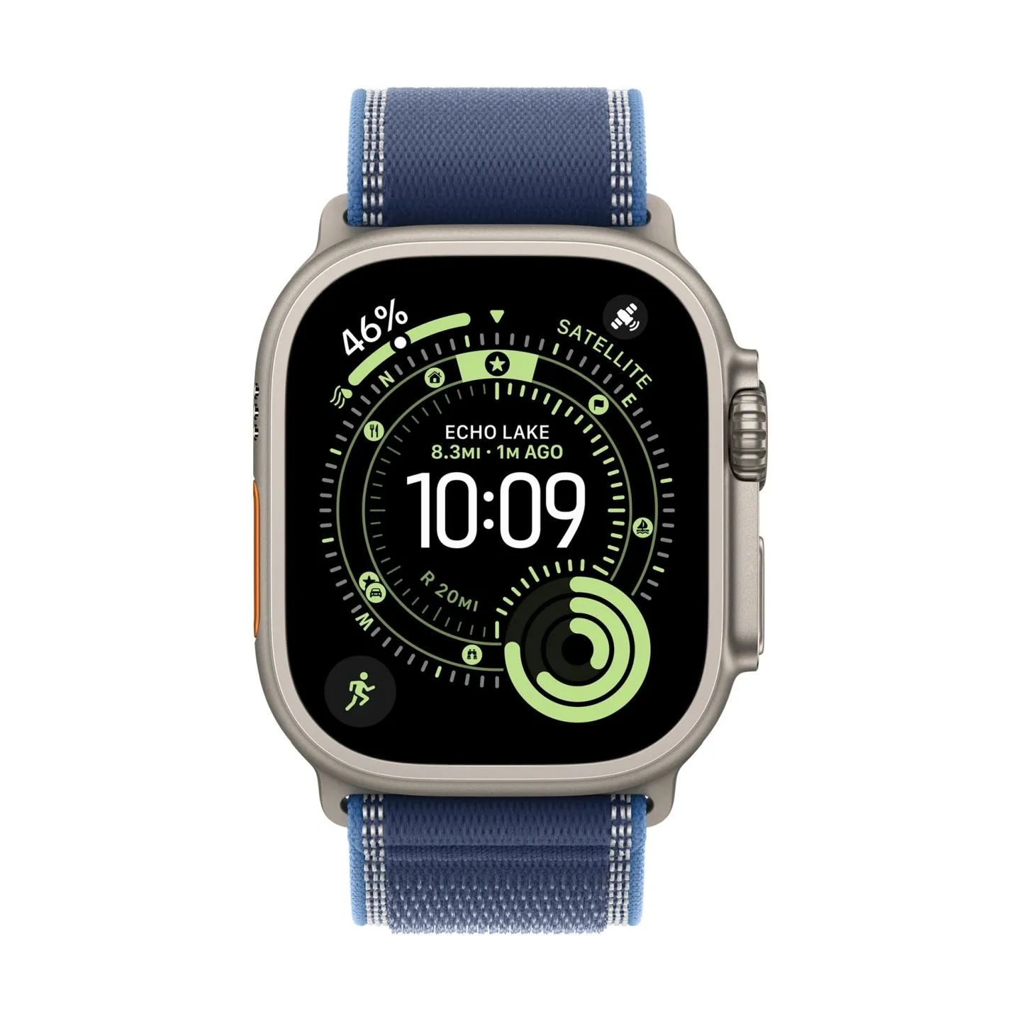 Apple | 49mm Blue/Bright Blue Trail Loop - S/M - Natural Titanium Finish