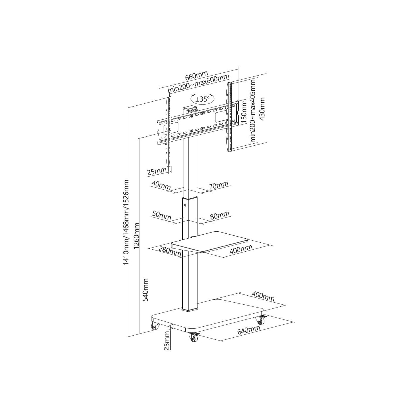 Gembird TV floor stand with caster wheel