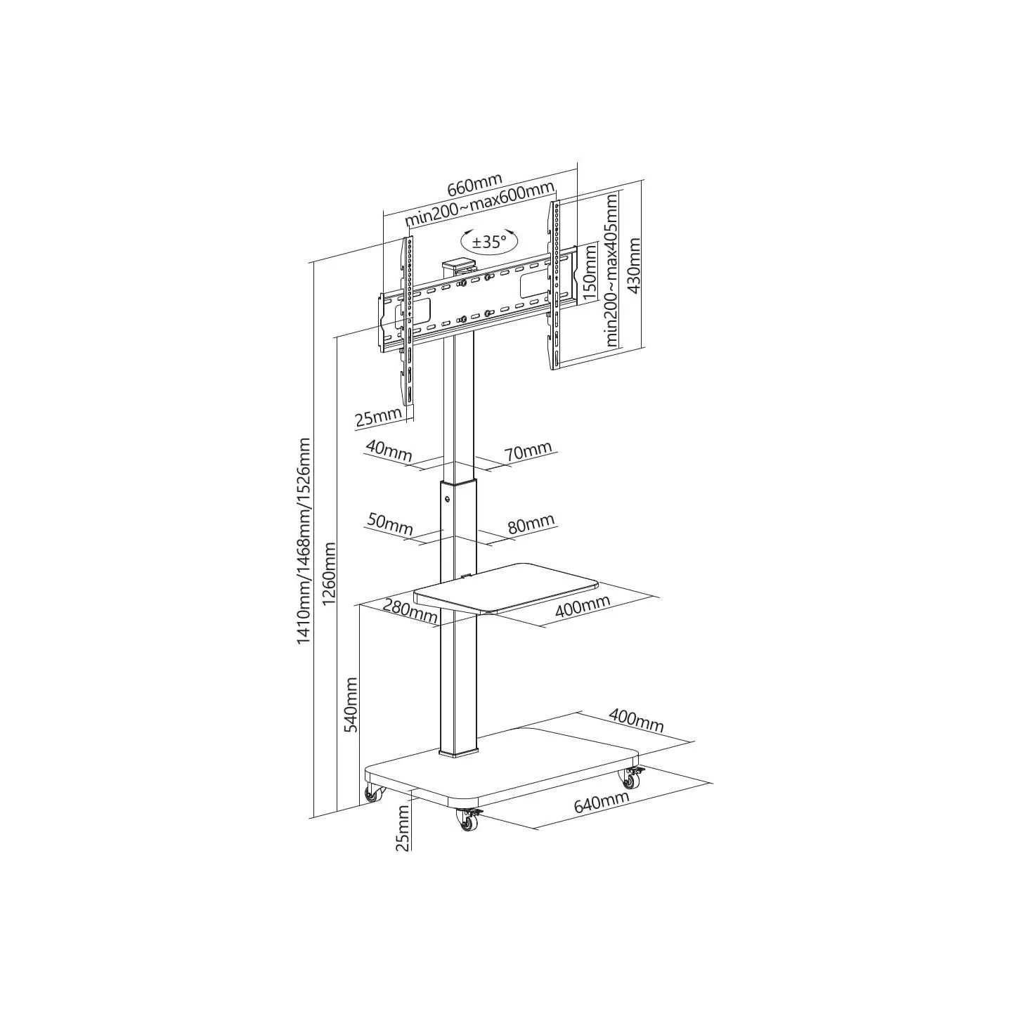Gembird TV SET ACC FLOOR STAND 37-75"/BLACK TVS-75S-02 GEMBIRD