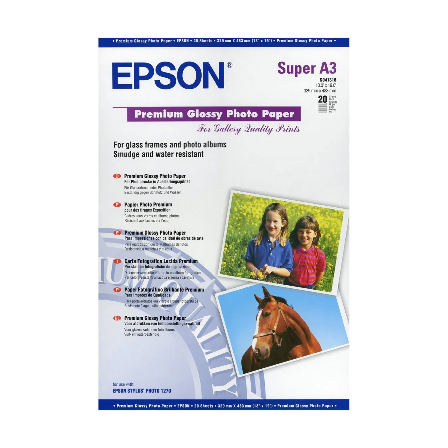 Epson Premium Glossy Photo Paper A3, 250g/m2, 20 sheets