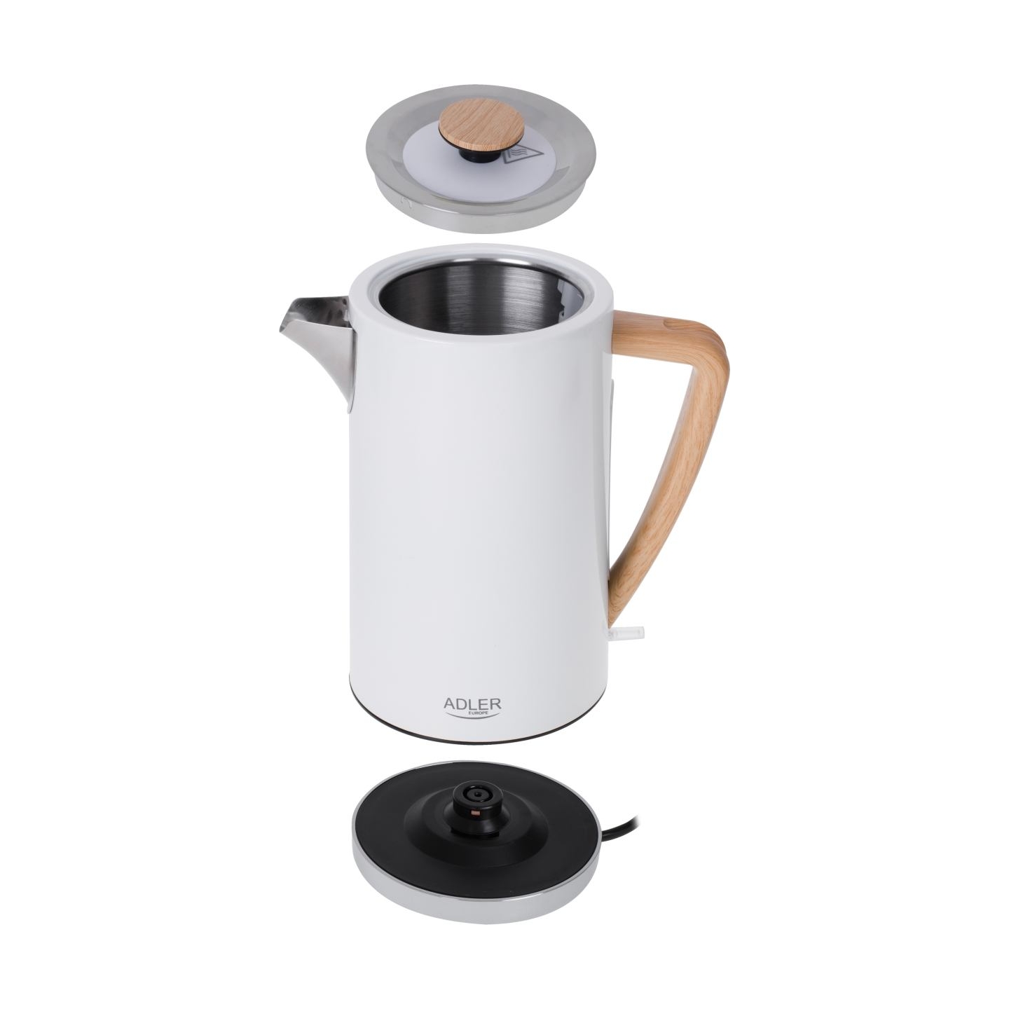 Adler | Kettle | AD 1347w | Electric | 2200 W | 1.5 L | Stainless steel | 360° rotational base | White