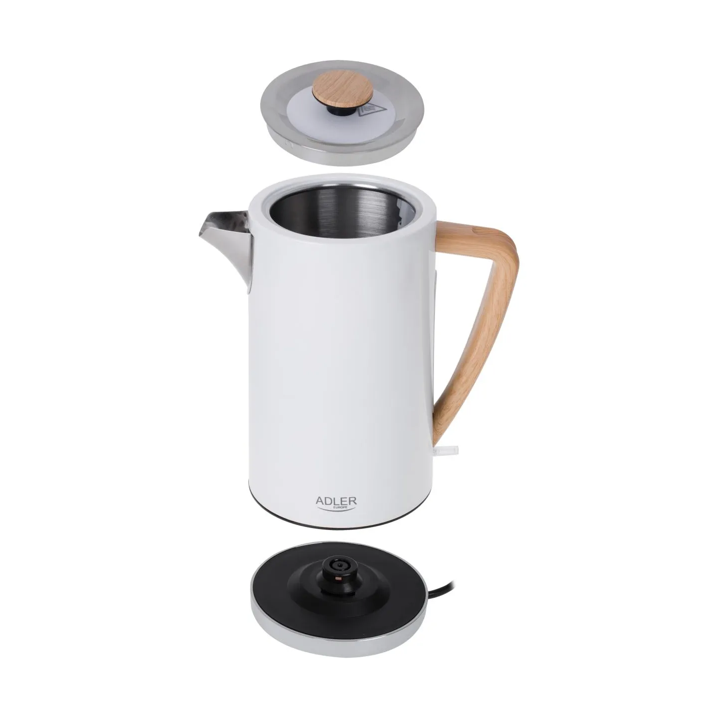 Adler | Kettle | AD 1347w | Electric | 2200 W | 1.5 L | Stainless steel | 360° rotational base | White