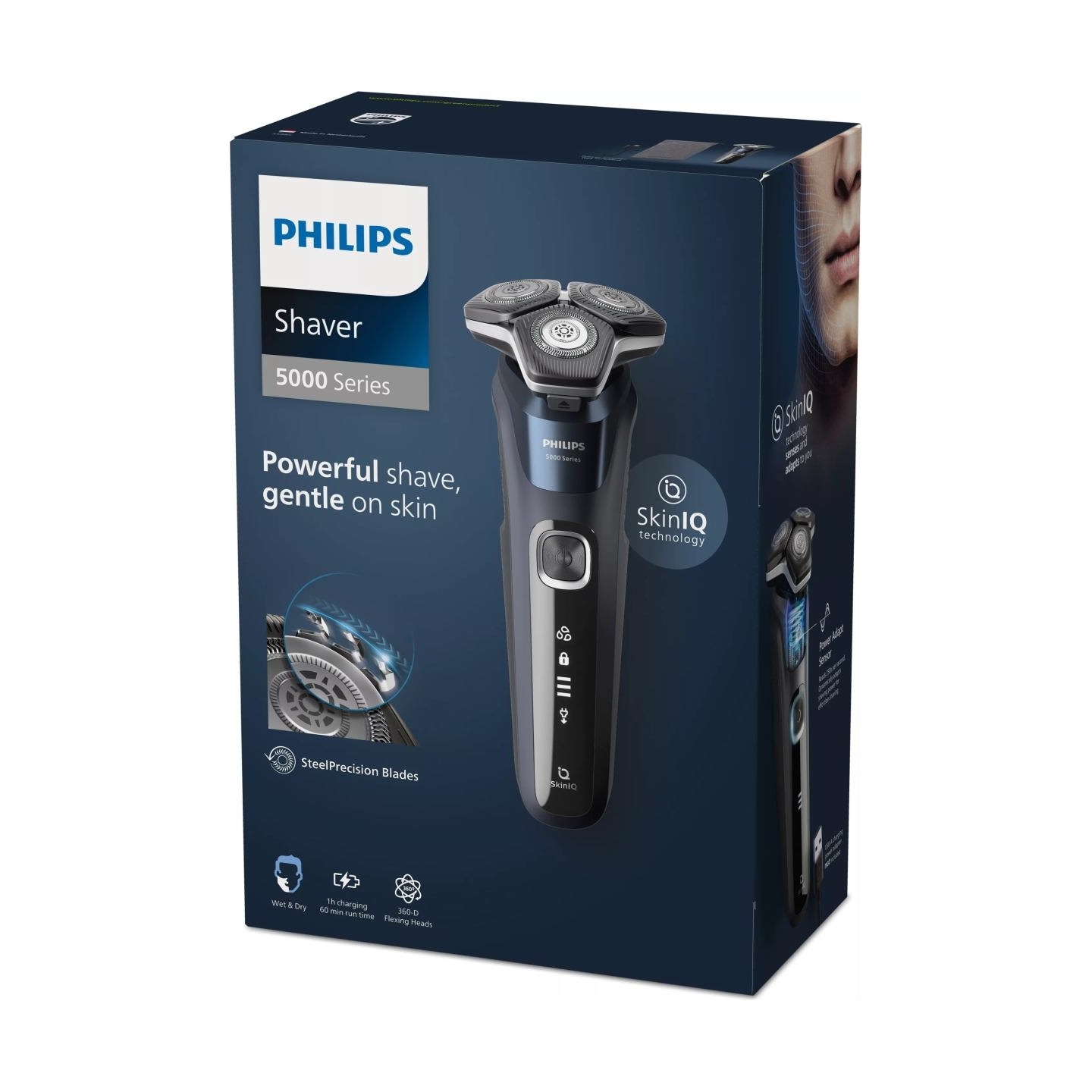 Philips Series 5000 wet and dry electric shaver S5885/10, SkinIQ, SteelPrecision blades, 360-D flexible heads, PowerAdapt Sensor