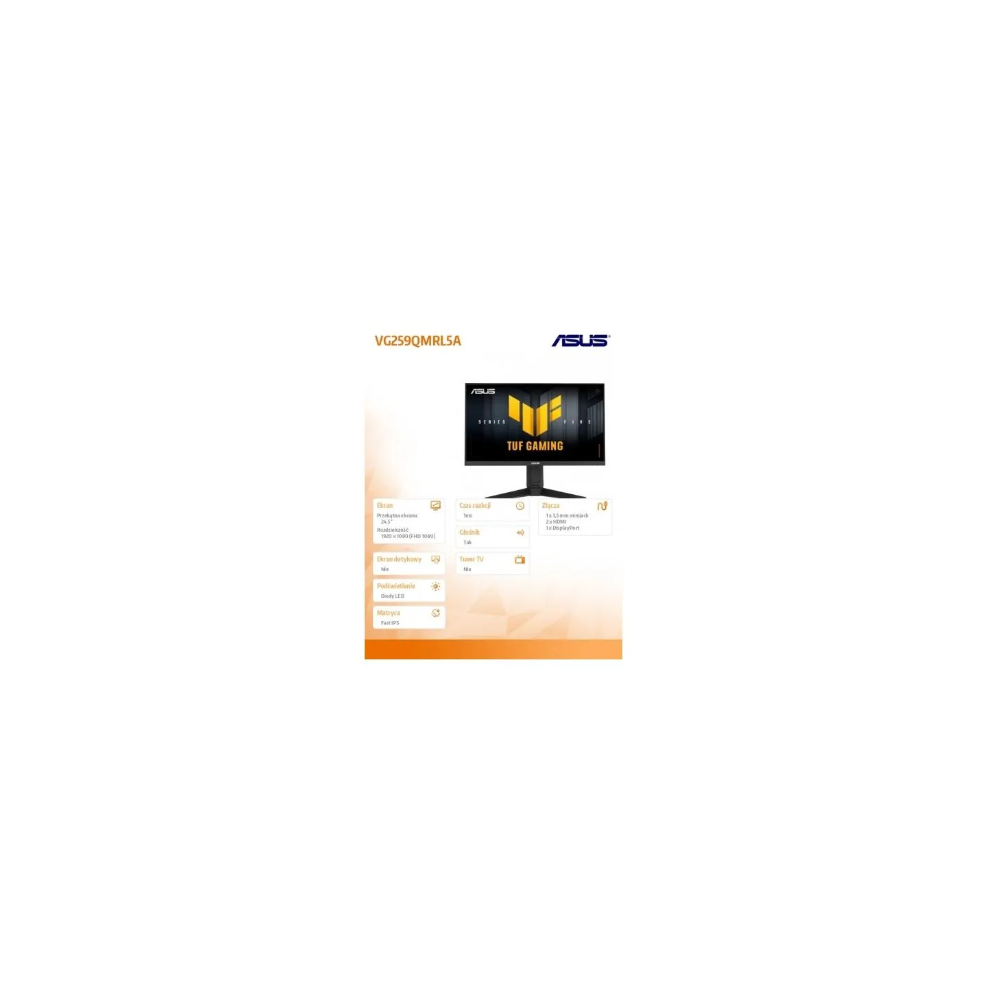 Asus Monitor 24.5 inches VG259QMRL5A IPS 310Hz HDMIx2 DP speakers