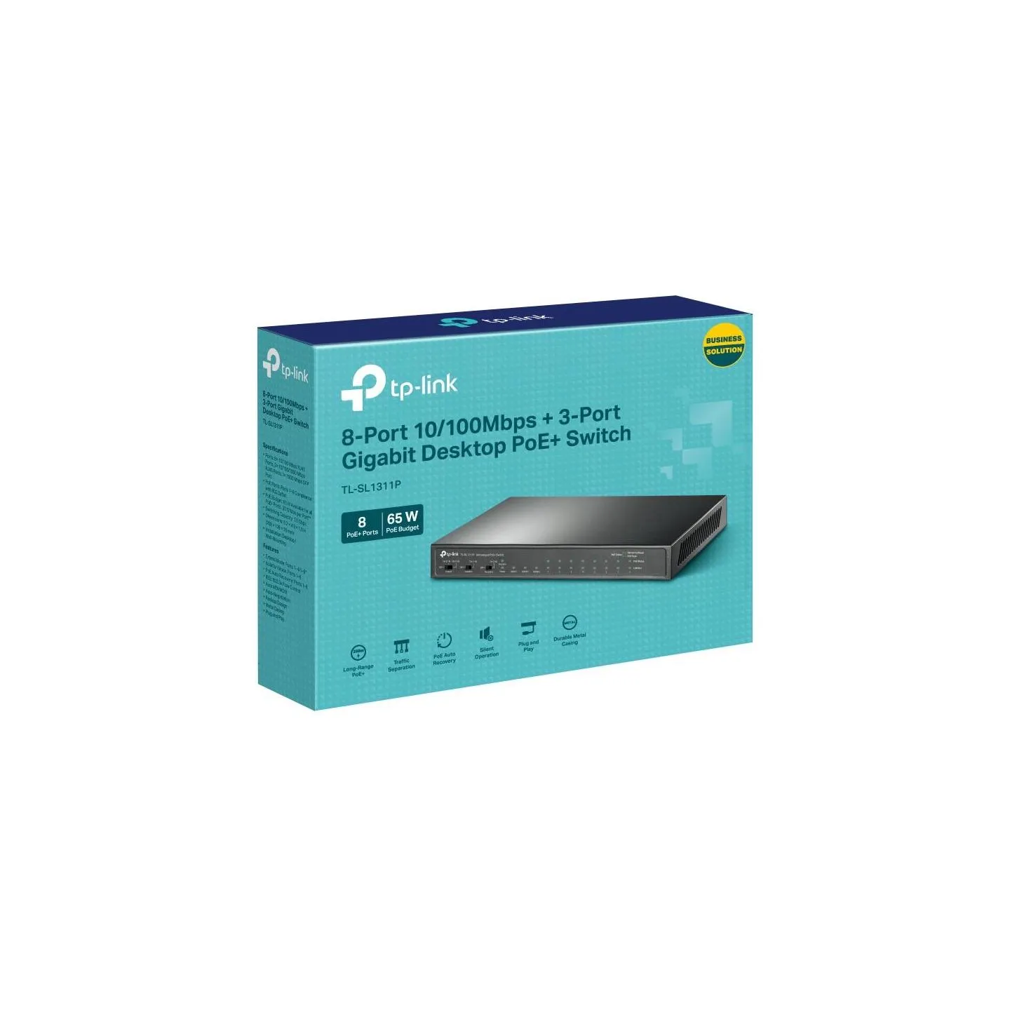 Tp-Link Switch|TP-LINK|Desktop/pedestal|8x10Base-T / 100Base-TX|1xSFP|2xRJ45|PoE+ ports 8|65 Watts|TL-SL1311P