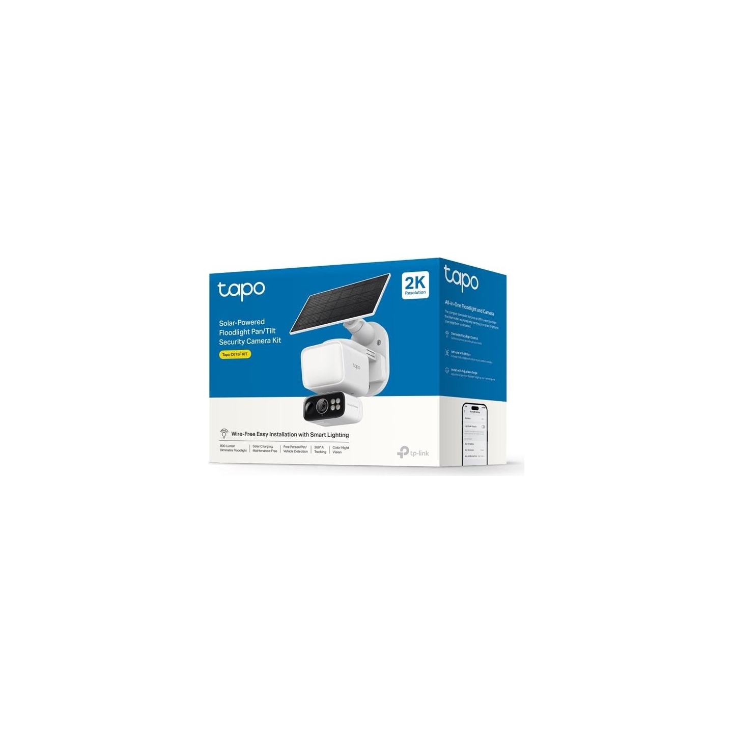 Tp-Link | Tapo C615F KIT | Solar-Powered Floodlight Pan/Tilt Security Camera Kit | 3 MP | F/1.6 | H.264 | MicroSD Card Up to 512