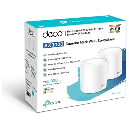 Tp-Link | AX3000 Whole Home Mesh Wi-Fi 6 System | Deco X60 (2-pack) | 802.11ax | 2402+574 Mbit/s | 10/100/1000 Mbit/s | Ethernet