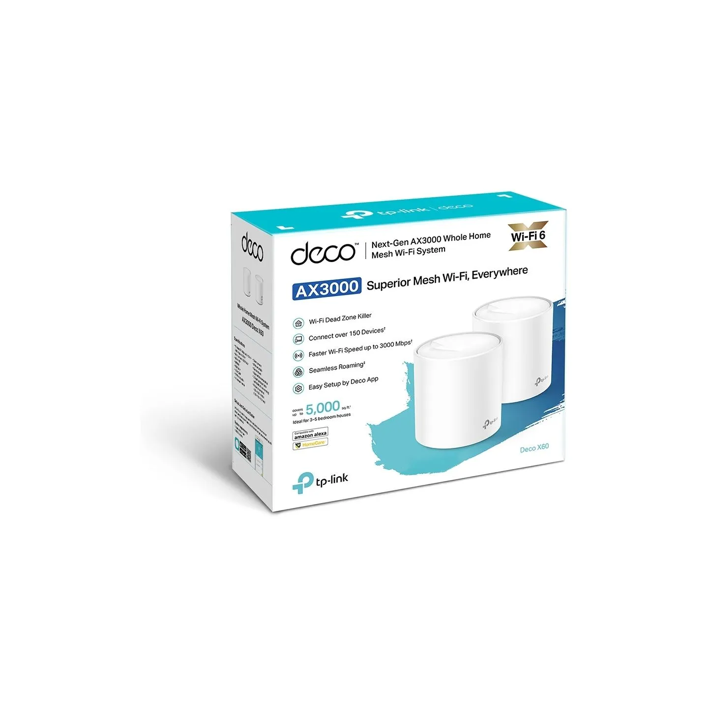 Tp-Link | AX3000 Whole Home Mesh Wi-Fi 6 System | Deco X60 (2-pack) | 802.11ax | 2402+574 Mbit/s | 10/100/1000 Mbit/s | Ethernet