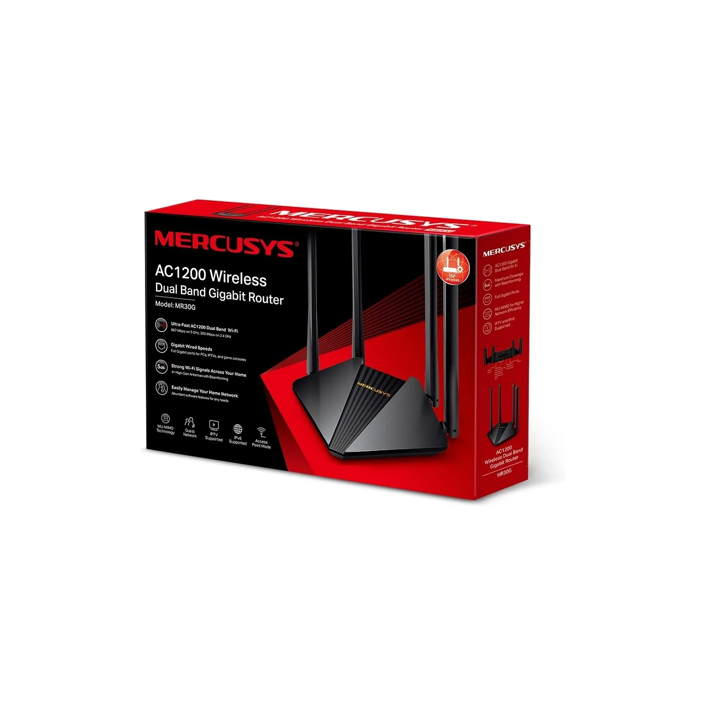 Mercusys | AC1200 Wireless Dual Band Gigabit Router | MR30G | 802.11ac | 867+300 Mbit/s | Ethernet LAN (RJ-45) ports 2× Gigabit 