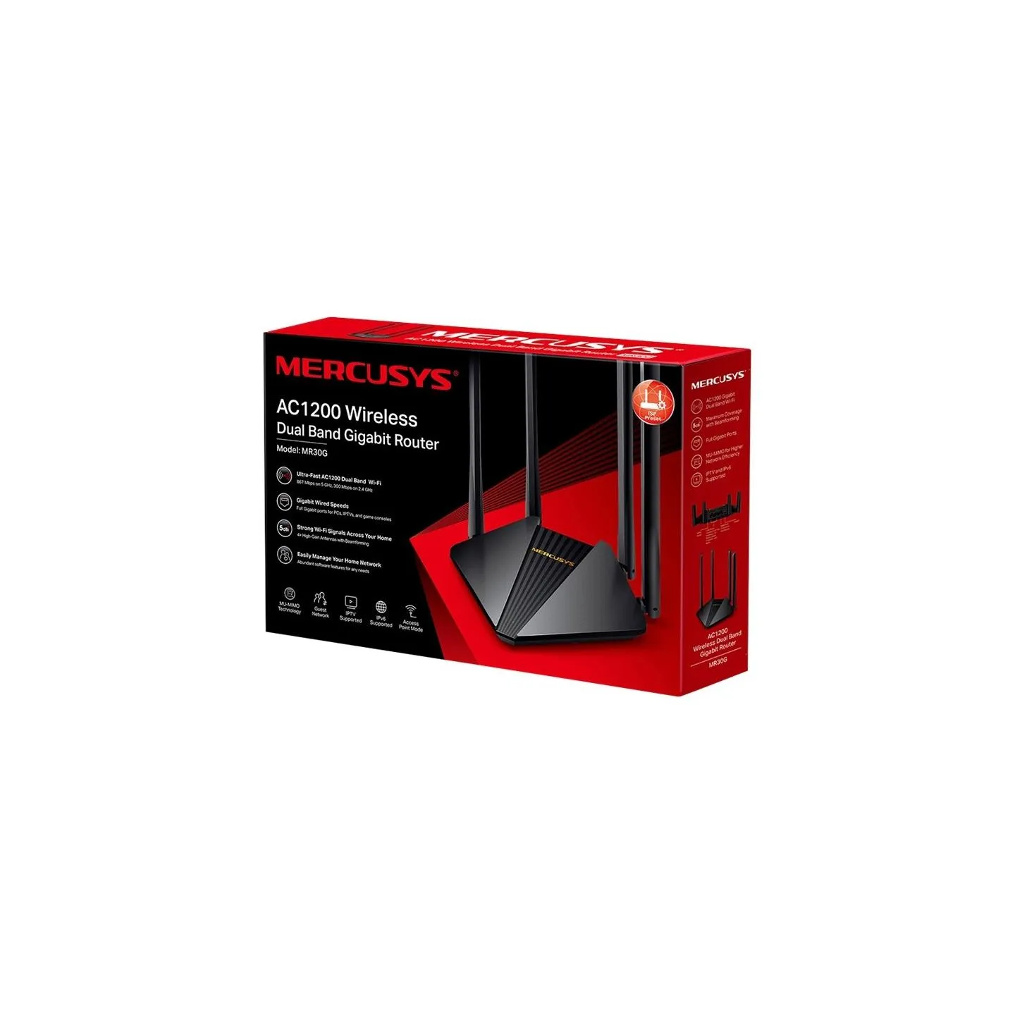 Mercusys | AC1200 Wireless Dual Band Gigabit Router | MR30G | 802.11ac | 867+300 Mbit/s | Ethernet LAN (RJ-45) ports 2× Gigabit 