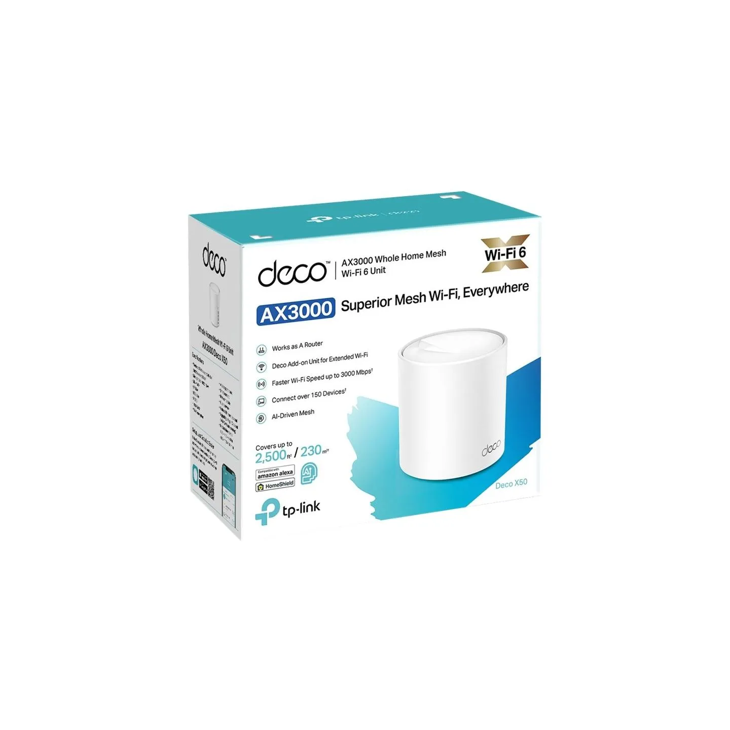 Tp-Link | AX3000 Whole Home Mesh WiFi 6 Unit | Deco X50 (1-pack) | 802.11ax | 574+2402 Mbit/s | Ethernet LAN (RJ-45) ports 3 | M