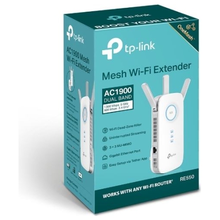 Tp-Link | AC1900 Wi-Fi Range Extender | RE550 | 802.11ac | 2GHz/5GHz | 600+1300 Mbit/s | 10/100/1000 Mbit/s | Ethernet LAN (RJ-4