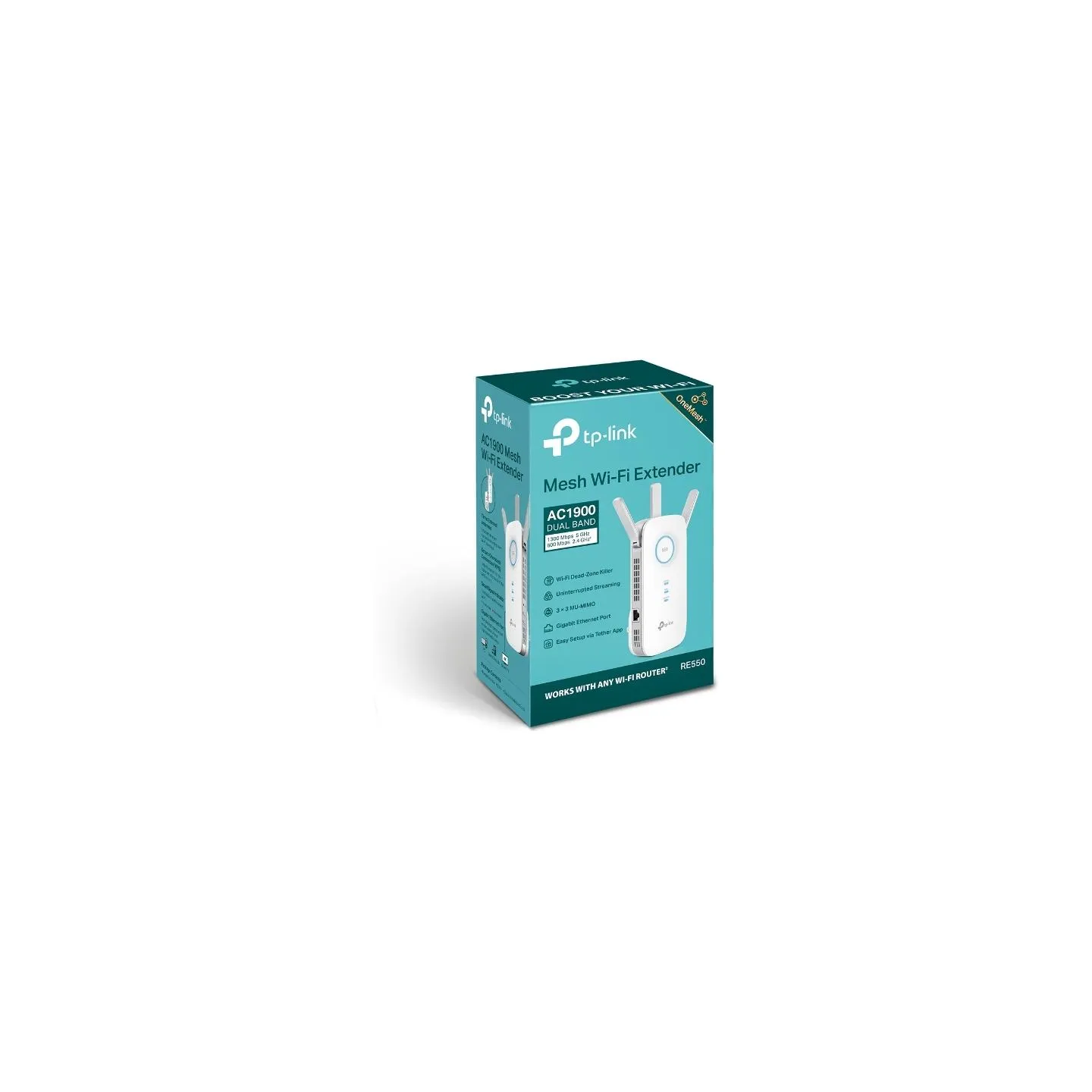 Tp-Link | AC1900 Wi-Fi Range Extender | RE550 | 802.11ac | 2GHz/5GHz | 600+1300 Mbit/s | 10/100/1000 Mbit/s | Ethernet LAN (RJ-4