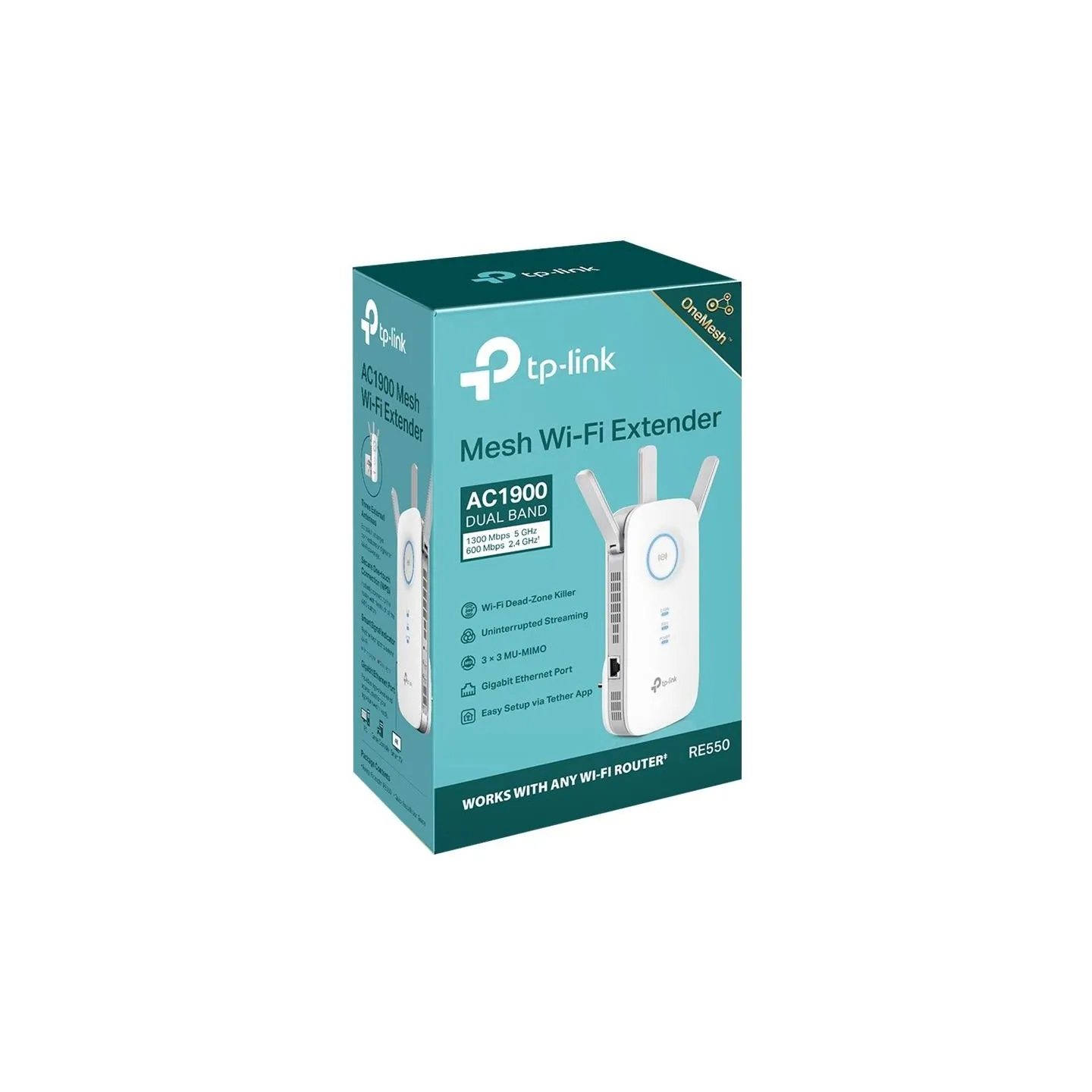 Tp-Link | AC1900 Wi-Fi Range Extender | RE550 | 802.11ac | 2GHz/5GHz | 600+1300 Mbit/s | 10/100/1000 Mbit/s | Ethernet LAN (RJ-4