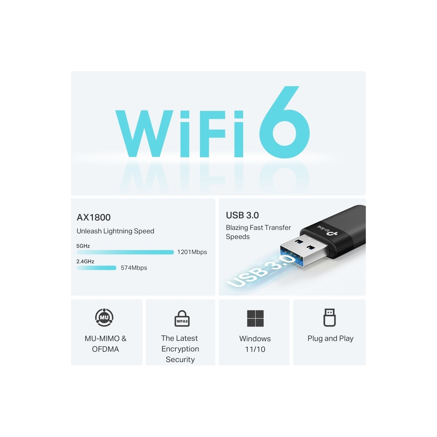 Tp-Link Archer TX23U | AX1800 Mini Wi-Fi6 Wireless USB Adapter | 802.11ax | MU-MiMO Yes | no PoE