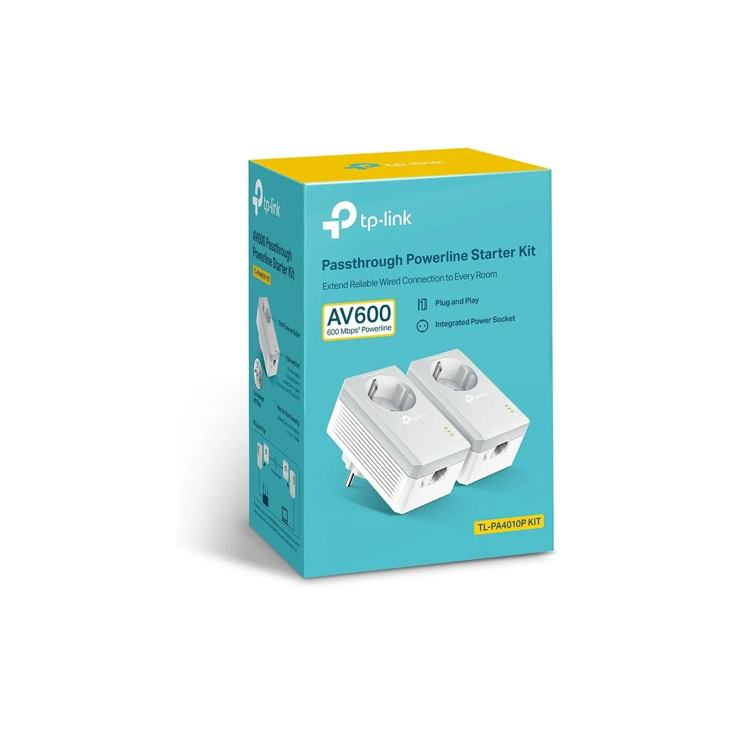 Tp-Link | Passthrough Powerline 600 Starter Kit | TL-PA4010P KIT | 10/100 Mbit/s | Ethernet LAN (RJ-45) ports 1 | Data transfer 