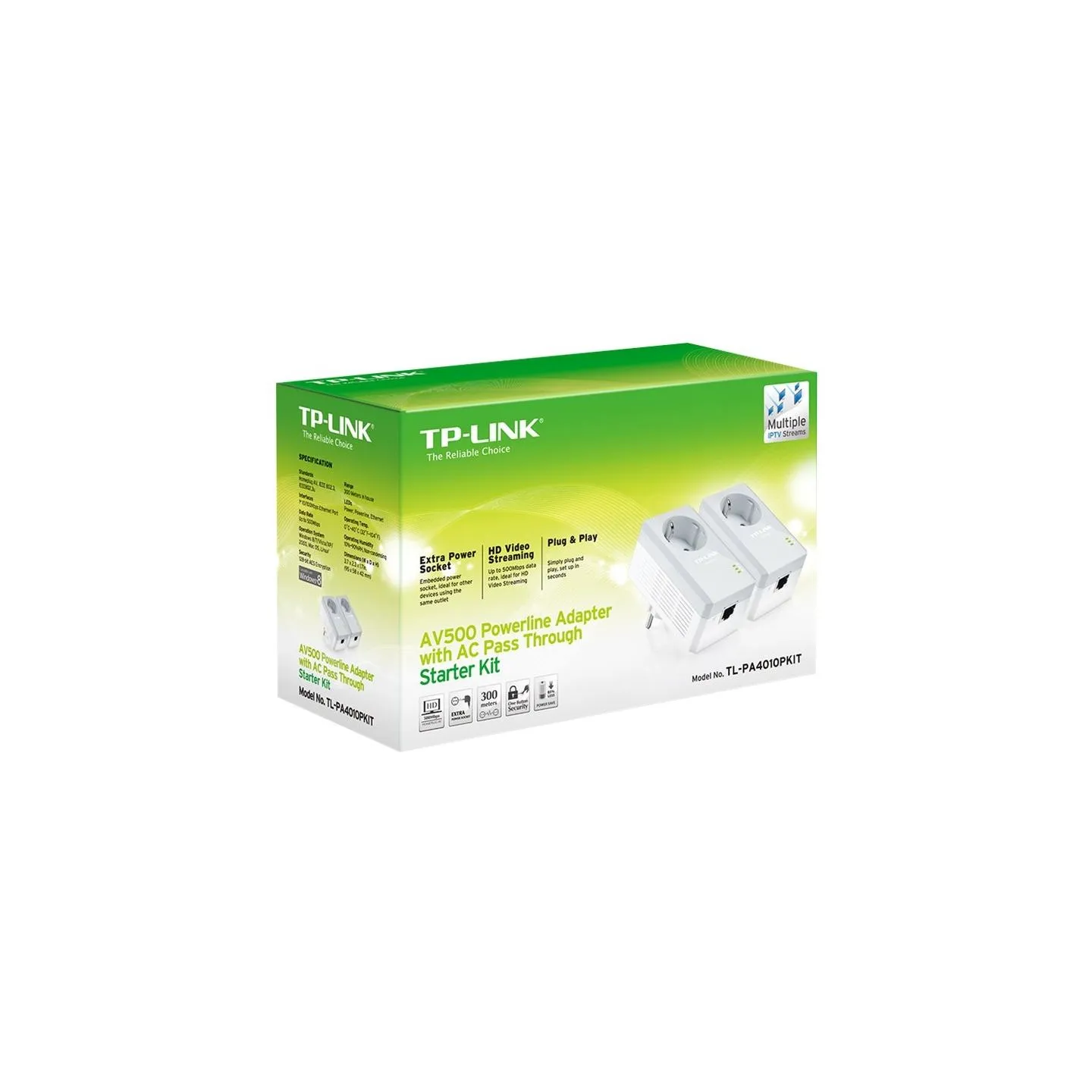 Tp-Link | Passthrough Powerline 600 Starter Kit | TL-PA4010P KIT | 10/100 Mbit/s | Ethernet LAN (RJ-45) ports 1 | Data transfer 