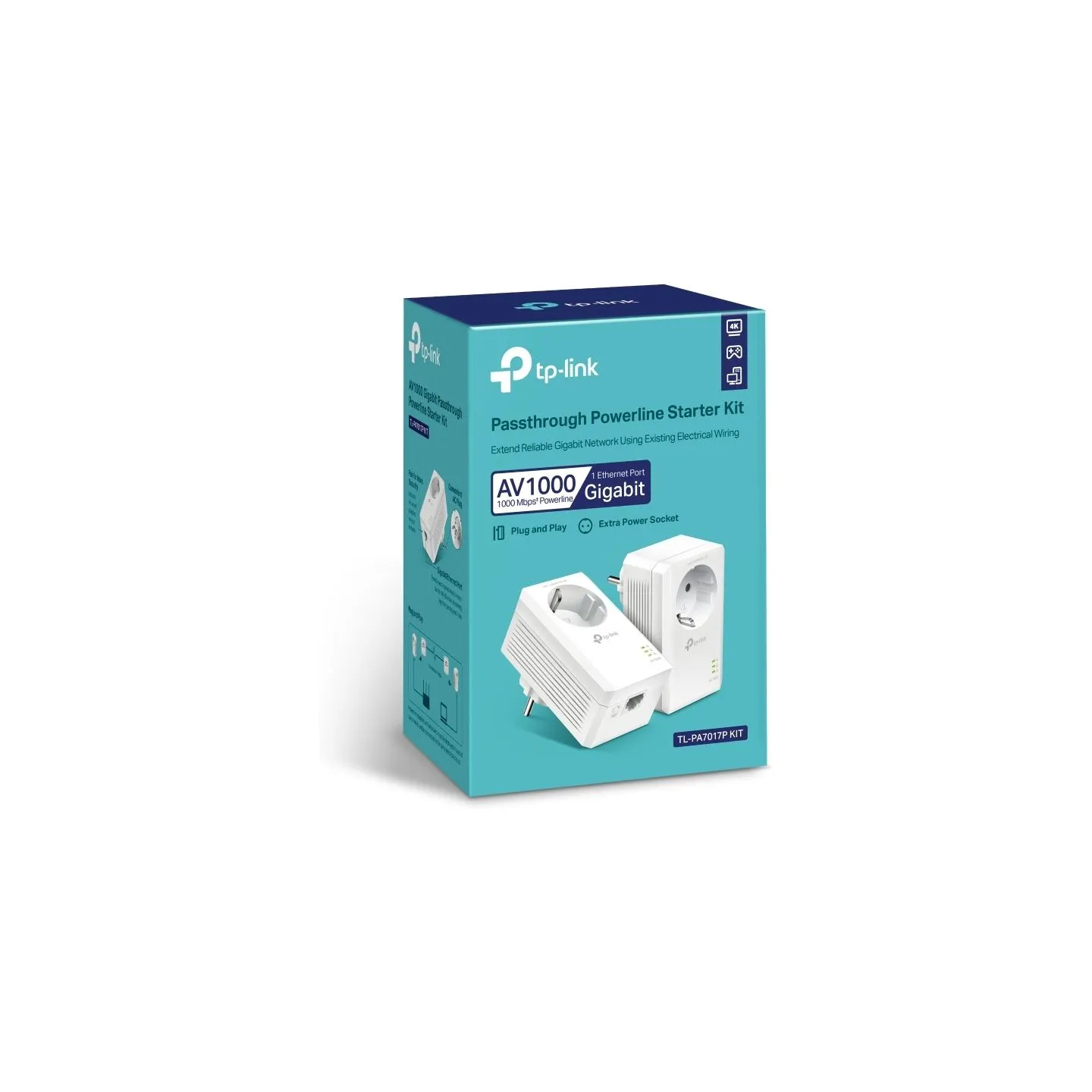 Tp-Link | AV1000 Gigabit Passthrough Powerline Adapter | TL-PA7017P | 1000 Mbit/s | Ethernet LAN (RJ-45) ports 1 | No Wi-Fi | Ex