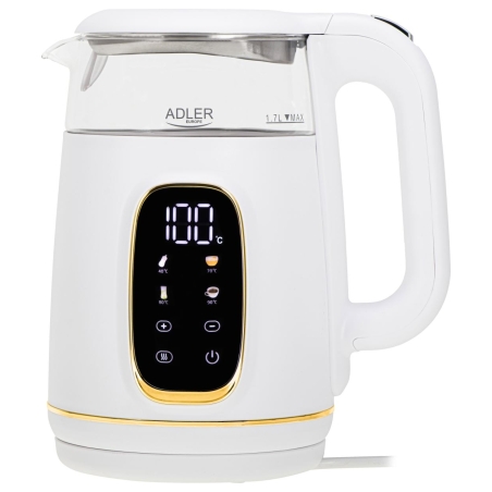 Adler Kettle with LED Display | AD 1305 | Electric | 2200 W | 1.7 L | Plastic | 360° rotational base | White/Gold