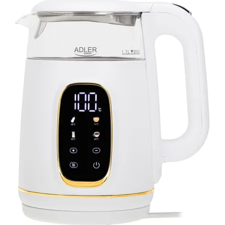 Adler Kettle with LED Display | AD 1305 | Electric | 2200 W | 1.7 L | Plastic | 360° rotational base | White/Gold