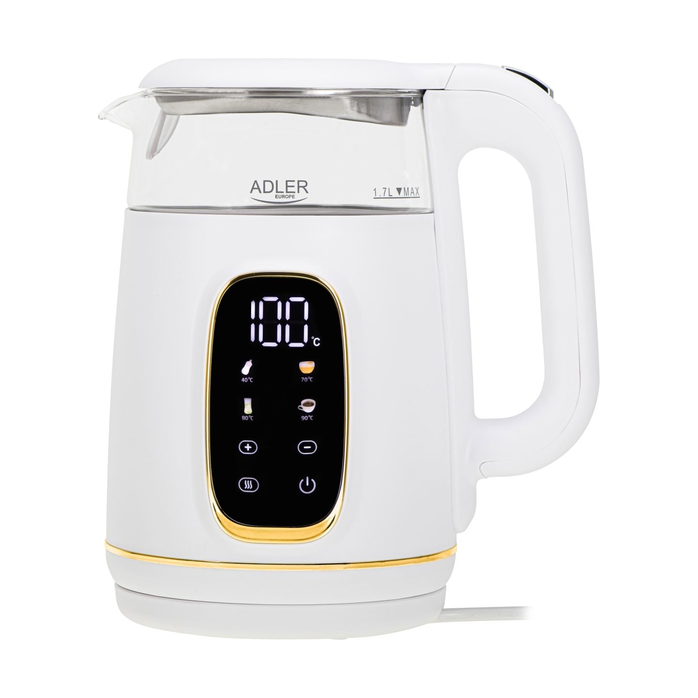 Adler Kettle with LED Display | AD 1305 | Electric | 2200 W | 1.7 L | Plastic | 360° rotational base | White/Gold