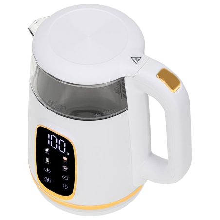 Adler Kettle with LED Display | AD 1305 | Electric | 2200 W | 1.7 L | Plastic | 360° rotational base | White/Gold