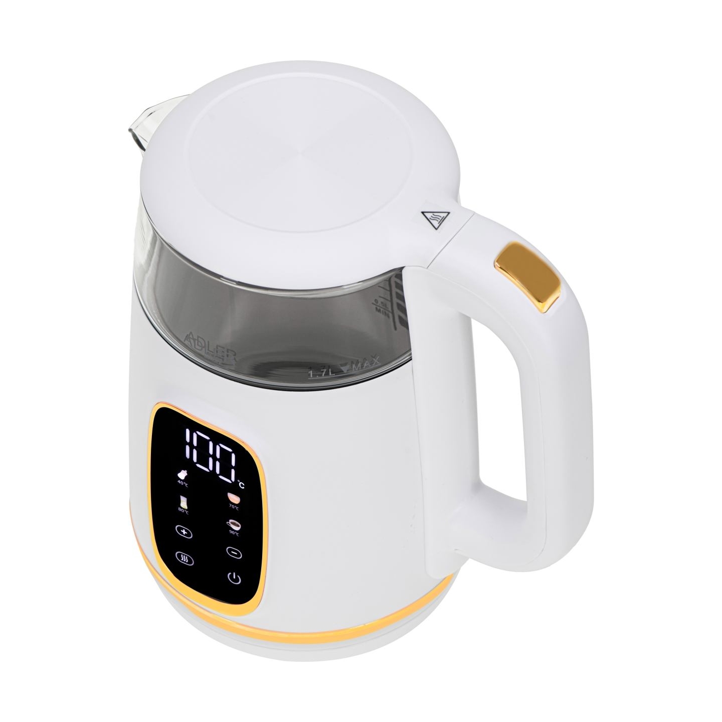 Adler Kettle with LED Display | AD 1305 | Electric | 2200 W | 1.7 L | Plastic | 360° rotational base | White/Gold
