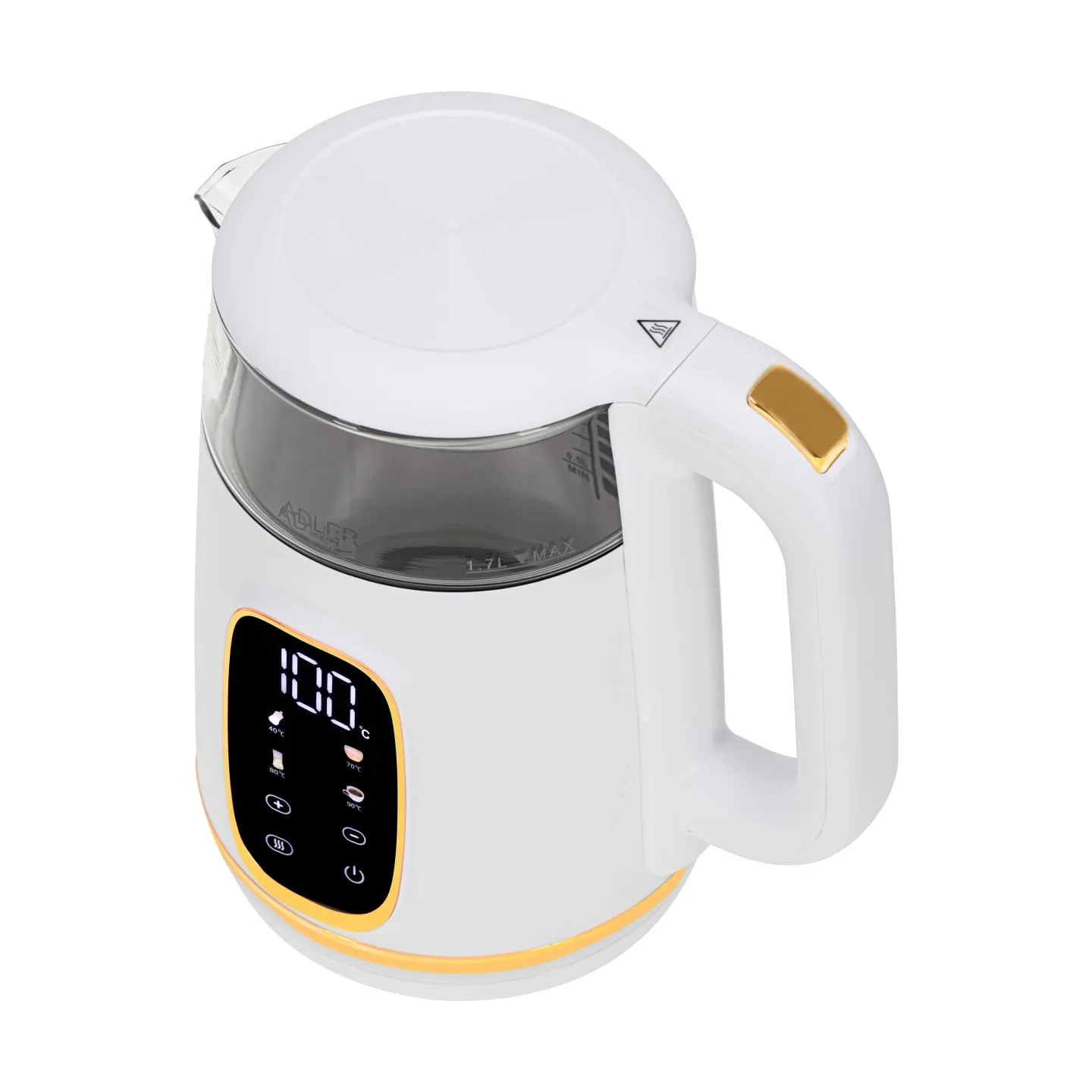 Adler Kettle with LED Display | AD 1305 | Electric | 2200 W | 1.7 L | Plastic | 360° rotational base | White/Gold