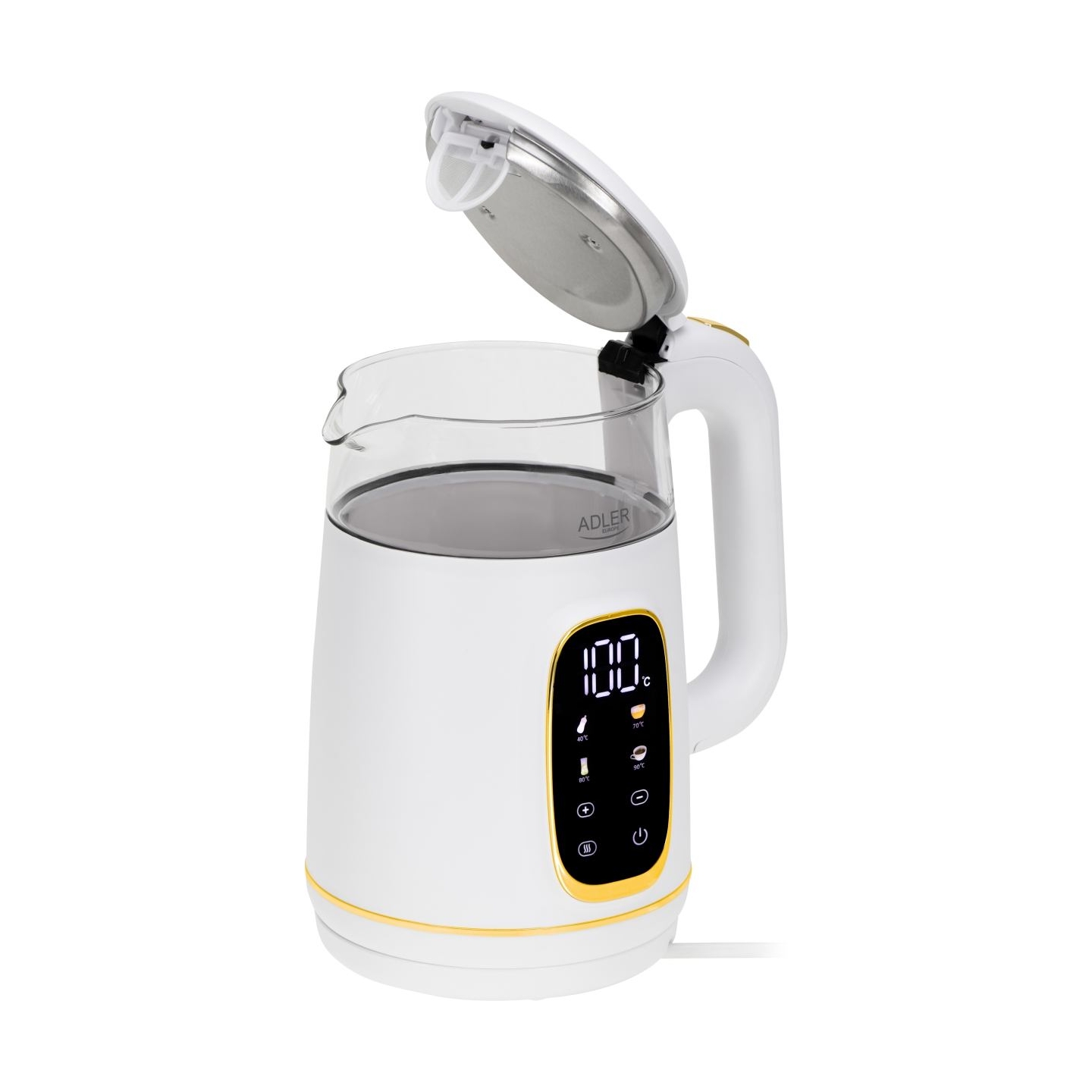 Adler Kettle with LED Display | AD 1305 | Electric | 2200 W | 1.7 L | Plastic | 360° rotational base | White/Gold