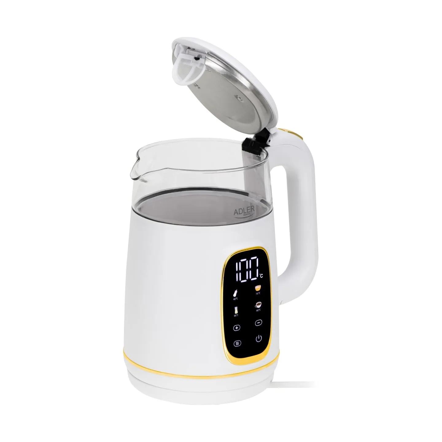 Adler Kettle with LED Display | AD 1305 | Electric | 2200 W | 1.7 L | Plastic | 360° rotational base | White/Gold